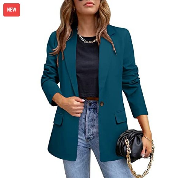 Women's Casual Blazer Long Sleeve Open Front Work Office Jacket - Picture 2 of 7
